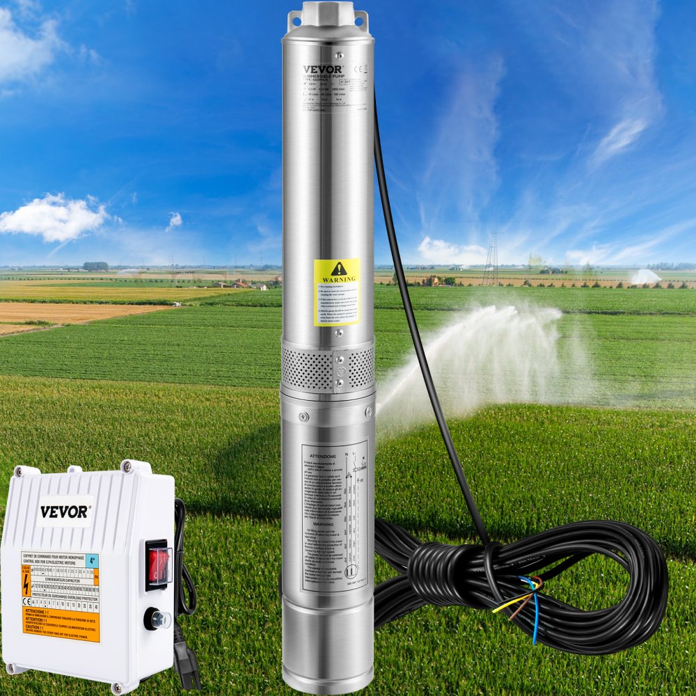 AMITOOLS Deep Well Submersible Pump, 3HP 230V/60Hz, 37GPM 640 ft Head, with 33 ft Cord & External Control Box, 4 inch Stainless Steel Water Pumps for Industrial, Irrigation and Home Use, IP68 Waterproof