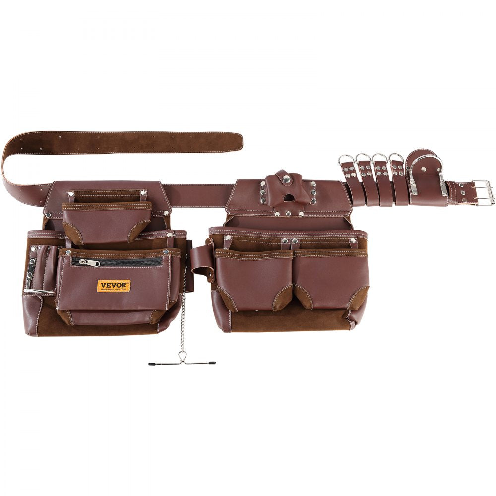 AMITOOLS Tool Belt, 22 Pockets, Adjust from 29 Inches to 54 Inches, Premium PU Heavy Duty Tool Pouch Bag, Detachable Tool Bag for Electrician, Carpenter, Handyman, Woodworker, Construction, Framer, Brown