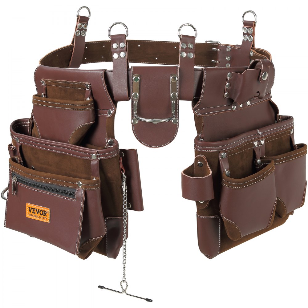 AMITOOLS Tool Belt, 22 Pockets, Adjust from 29 Inches to 54 Inches, Premium PU Heavy Duty Tool Pouch Bag, Detachable Tool Bag for Electrician, Carpenter, Handyman, Woodworker, Construction, Framer, Brown