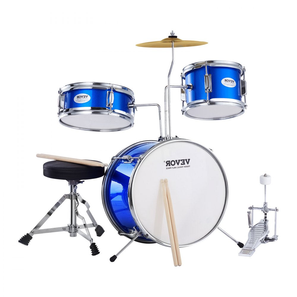 AMITOOLS Kids Drum Set, 3-Piece, 14 in Beginner Drum Set with Adjustable Throne Cymbal Pedal Two Pairs of Drumsticks, 8'' Tom Drum 10'' Snare Drum 14'' Bass Drum, Starter Drum Kit for Child Kids, Blue