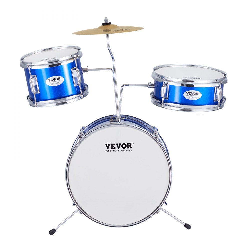 AMITOOLS Kids Drum Set, 3-Piece, 14 in Beginner Drum Set with Adjustable Throne Cymbal Pedal Two Pairs of Drumsticks, 8'' Tom Drum 10'' Snare Drum 14'' Bass Drum, Starter Drum Kit for Child Kids, Blue