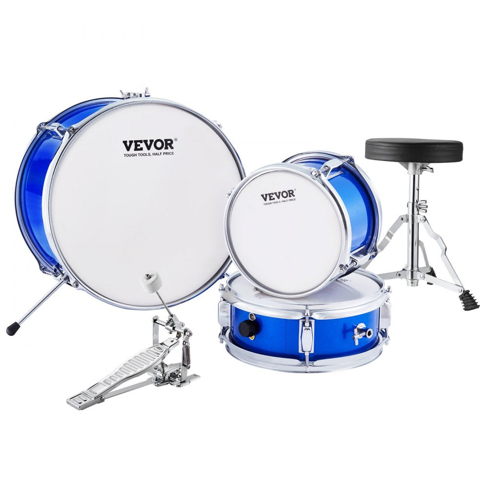 AMITOOLS Kids Drum Set, 3-Piece, 14 in Beginner Drum Set with Adjustable Throne Cymbal Pedal Two Pairs of Drumsticks, 8'' Tom Drum 10'' Snare Drum 14'' Bass Drum, Starter Drum Kit for Child Kids, Blue