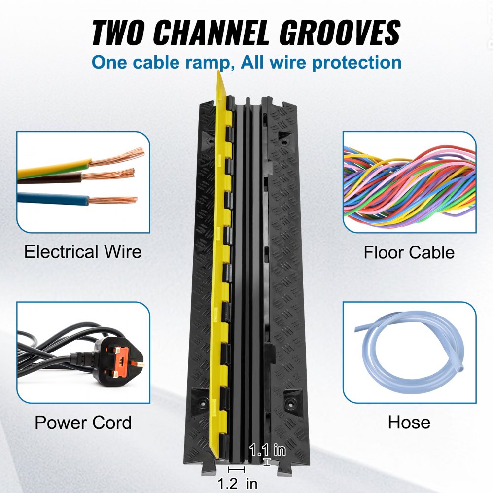 AMITOOLS 2 Channel Cable Protector Ramp 22000 lbs Load TPU Wire Cable Cover Ramp