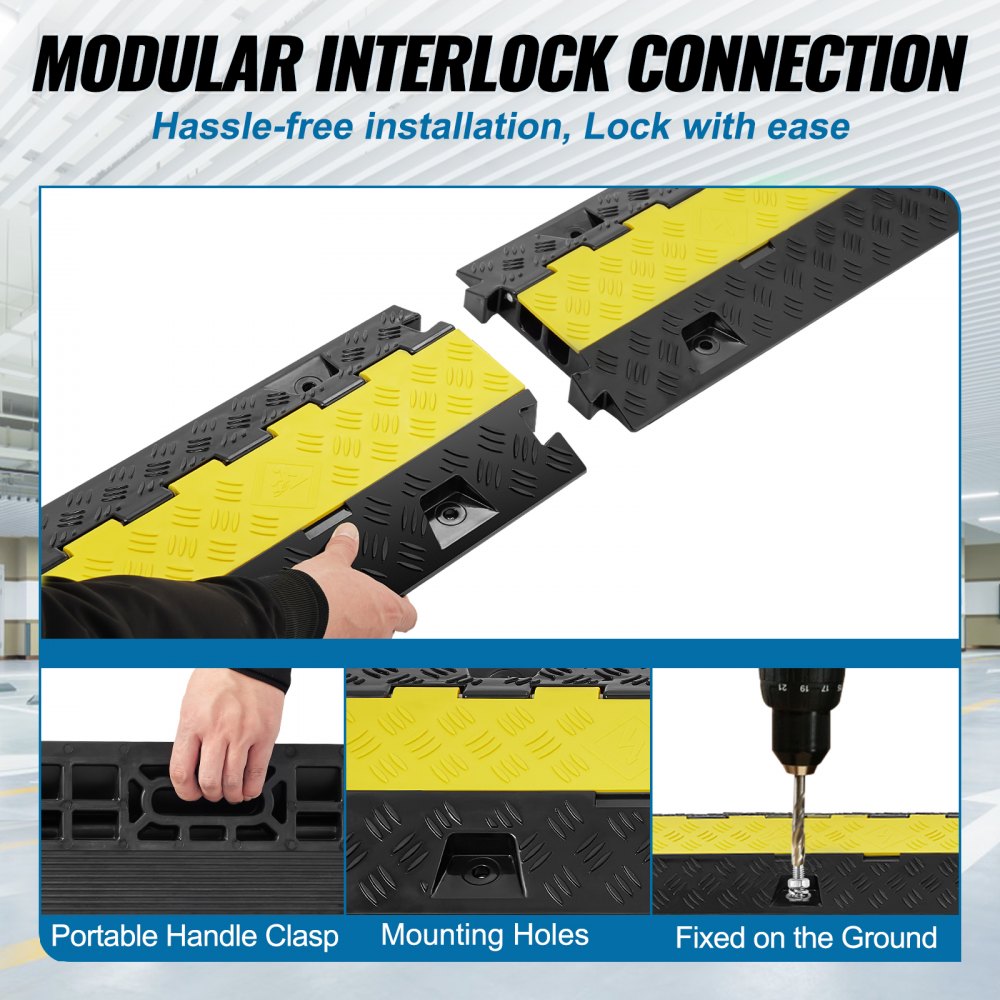 AMITOOLS 2 Channel Cable Protector Ramp 22000 lbs Load TPU Wire Cable Cover Ramp