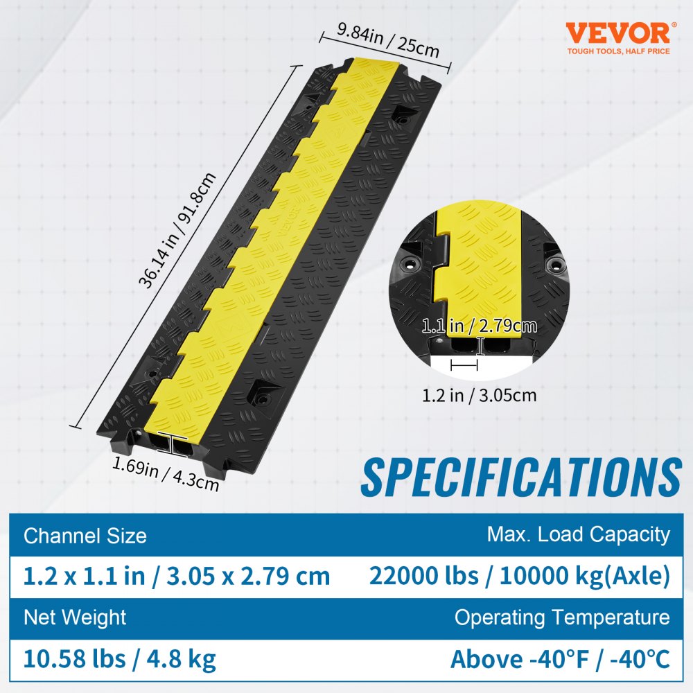 AMITOOLS 2 Channel Cable Protector Ramp 22000 lbs Load TPU Wire Cable Cover Ramp