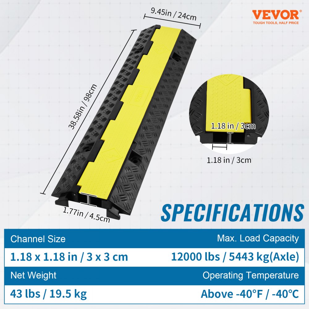 AMITOOLS 3 PCs Cable Protector Ramp 2 Channel 12000 lbs Load Wire Cable Cover Ramp