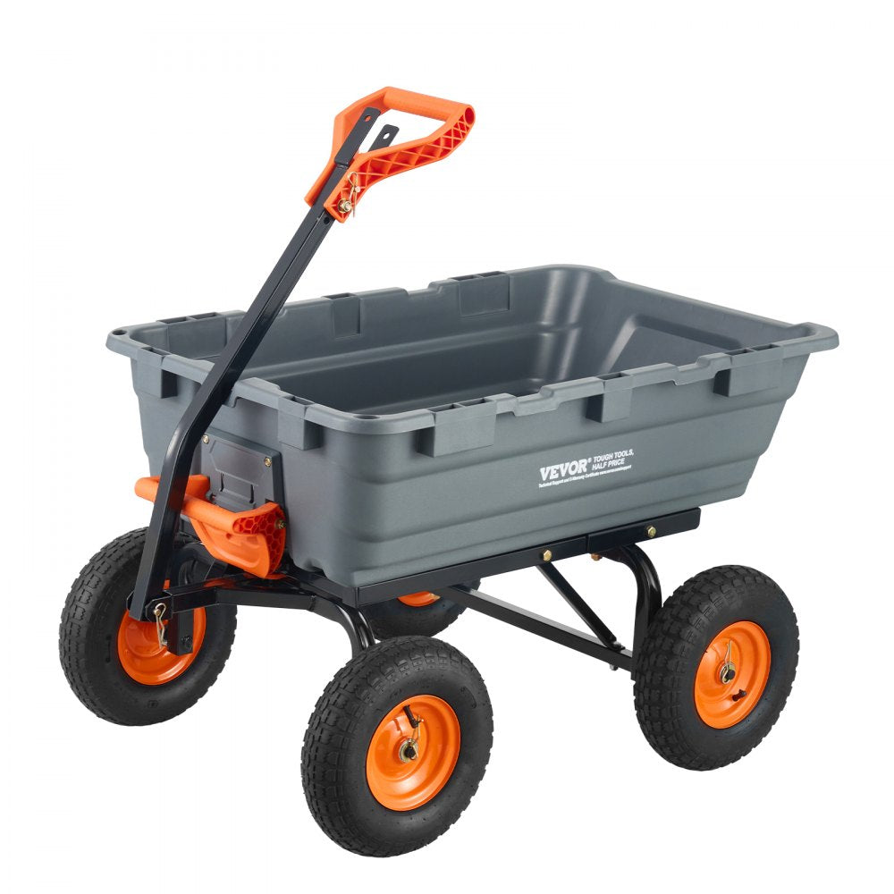 AMITOOLS Dump Cart, Poly Garden Dump Cart with Easy to Assemble Steel Frame, Dump Wagon with 2-in-1 Convertible Handle, 6.48 cu.ft Utility Wheelbarrow 1200 lbs Capacity, 13 inch Tires