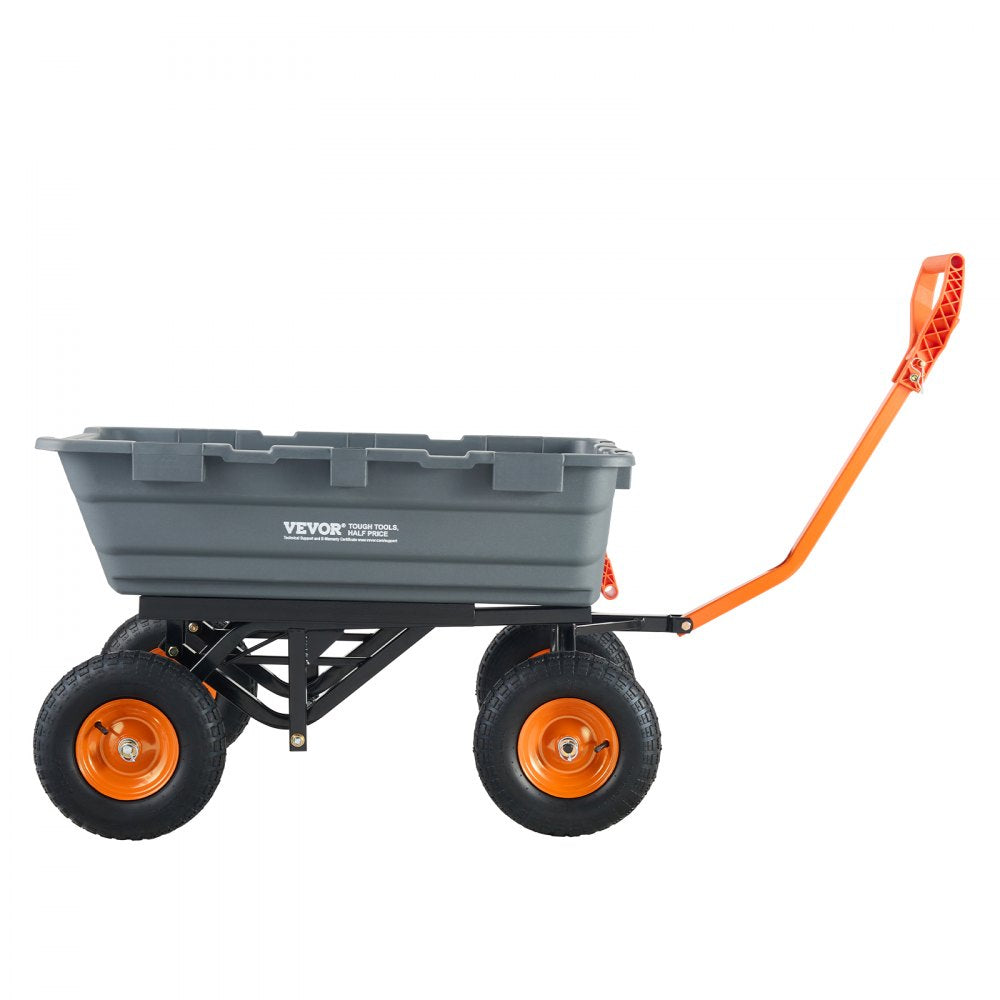 AMITOOLS Dump Cart, Poly Garden Dump Cart with Easy to Assemble Steel Frame, Dump Wagon with 2-in-1 Convertible Handle, Utility Wheelbarrow 1500 lbs Capacity, 13 inch Tires