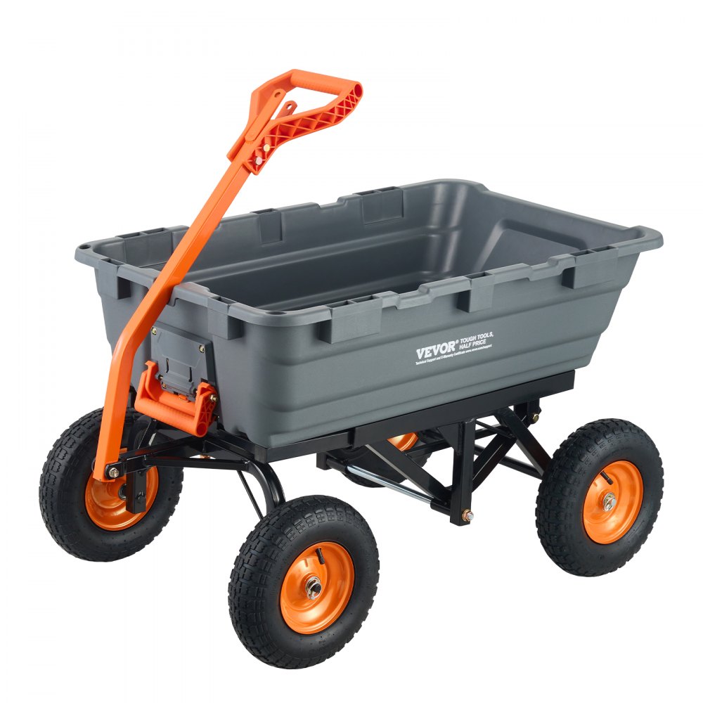 AMITOOLS Dump Cart, Poly Garden Dump Cart with Easy to Assemble Steel Frame, Dump Wagon with 2-in-1 Convertible Handle, Utility Wheelbarrow 1500 lbs Capacity, 13 inch Tires