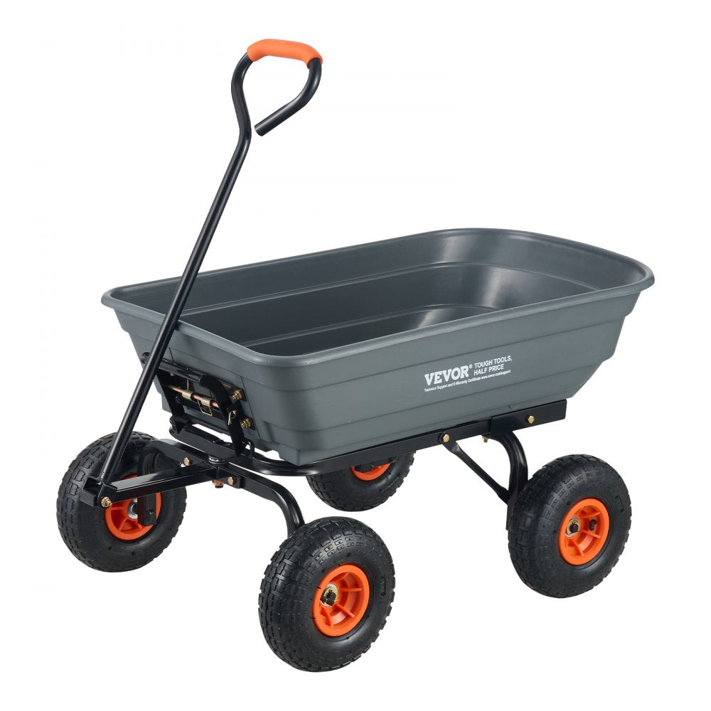 AMITOOLS Dump Cart, Poly Garden Dump Cart with Easy to Assemble Steel Frame, Dump Wagon with 2-in-1 Convertible Handle, Utility Wheelbarrow 600 lbs Capacity, 10 inch Tires