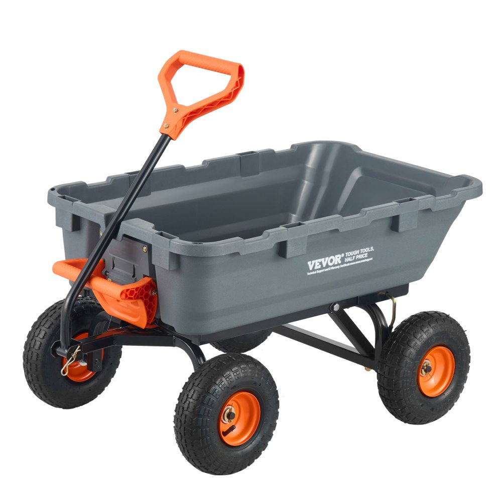 AMITOOLS Dump Cart, Poly Garden Dump Cart with Easy to Assemble Steel Frame, Dump Wagon with 2-in-1 Convertible Handle, Utility Wheelbarrow 800 lbs Capacity, 10 inch Tires