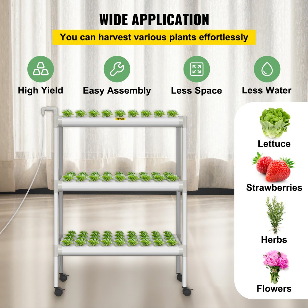 AMITOOLS Hydroponics Growing System, 108 Sites 12 Food-Grade PVC-U Pipes, 3 Layers Indoor Planting Kit with Water Pump, Timer, Nest Basket, Sponge, for Fruits, Vegetables, Herbs, White