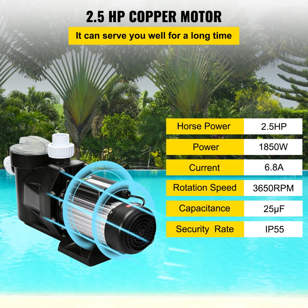 AMITOOLS 2.5HP Swimming Pool Pump Motor Hayward Lift 62ft In/Above Ground Pool Pump