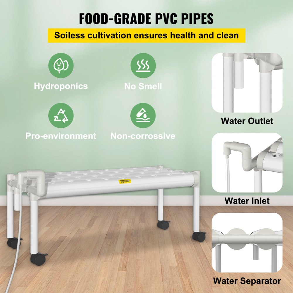 AMITOOLS Hydroponics Growing System, 36 Sites 4 Food-Grade PVC-U Pipes, 1 Layer Indoor Planting Kit with Water Pump, Timer, Nest Basket, Sponge for Fruits, Vegetables, Herb, White