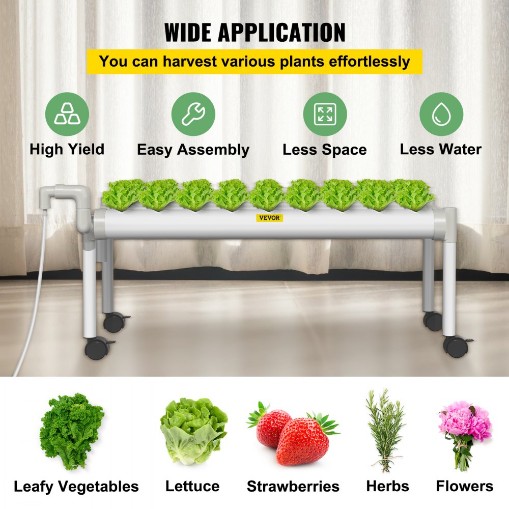 AMITOOLS Hydroponics Growing System, 36 Sites 4 Food-Grade PVC-U Pipes, 1 Layer Indoor Planting Kit with Water Pump, Timer, Nest Basket, Sponge for Fruits, Vegetables, Herb, White