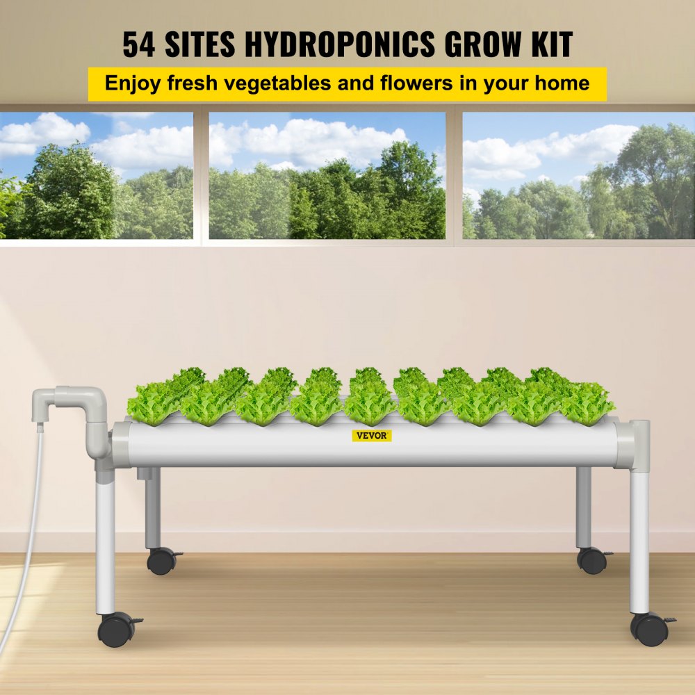 AMITOOLS Hydroponics Growing System, 54 Sites 6 Food-Grade PVC-U Pipes, 1 Layer Indoor Planting Kit with Water Pump, Timer, Nest Basket, Sponge for Fruits, Vegetables, Herb, White