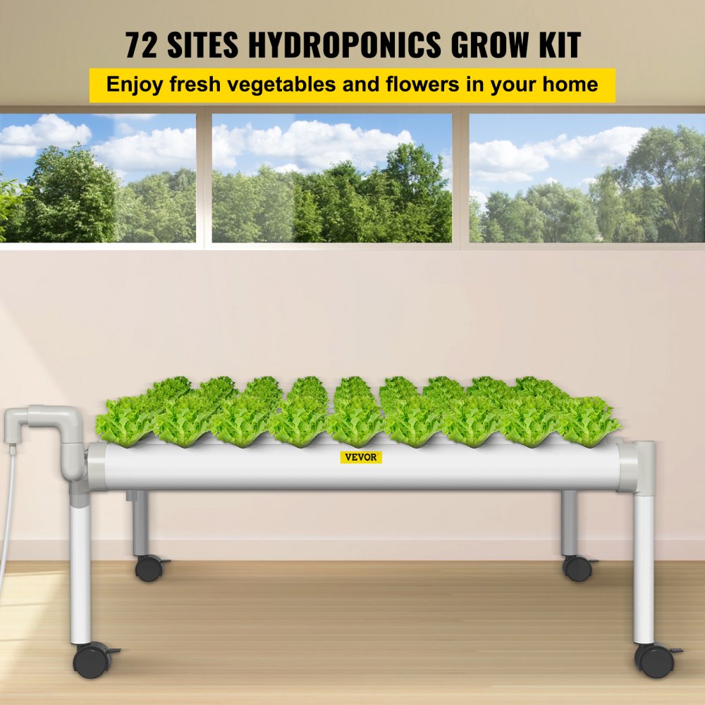 AMITOOLS Hydroponics Growing System, 72 Sites 8 Food-Grade PVC-U Pipes, 1 Layer Indoor Planting Kit with Water Pump, Timer, Nest Basket, Sponge for Fruits, Vegetables, Herb, White