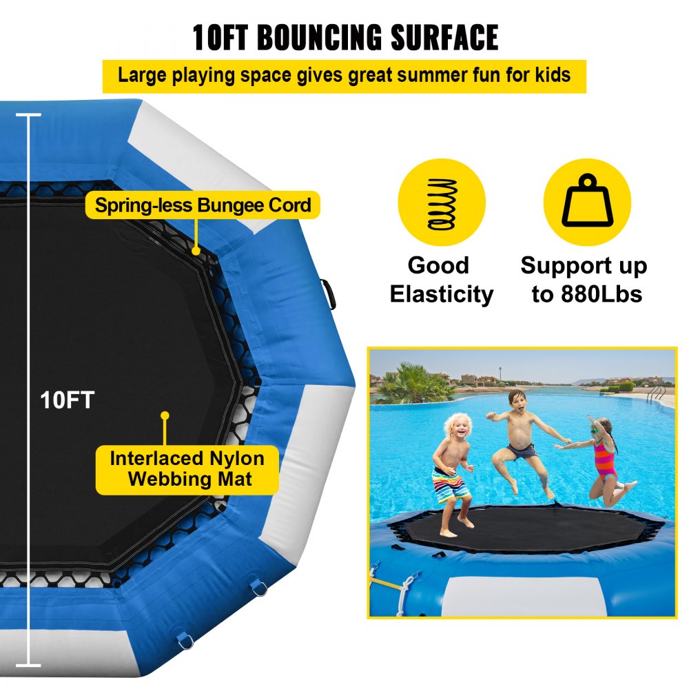 AMITOOLS10Ft Diameter Inflatable Water Trampoline Bounce Swim Platform Lake Toy