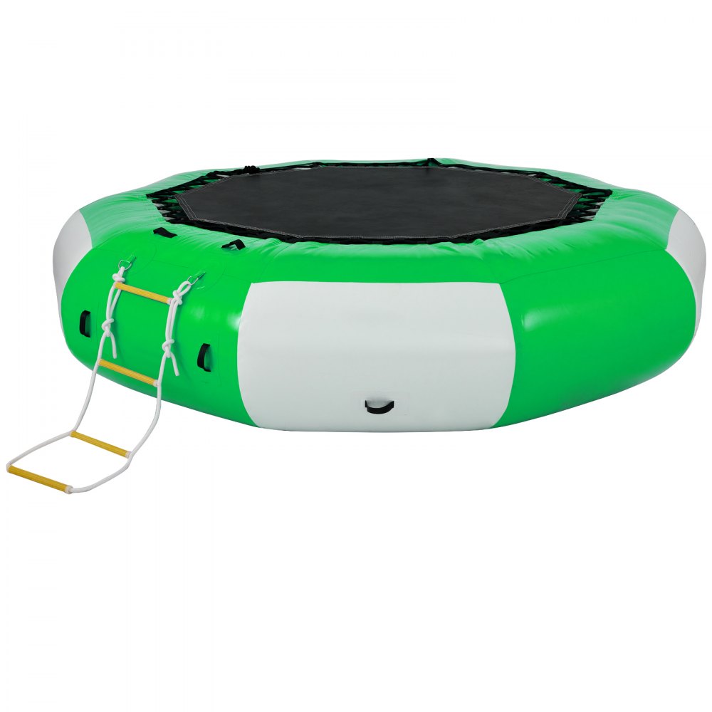 AMITOOLS Inflatable Water Trampoline 10FT , Round Inflatable Water Bouncer with 4-Step Ladder, Water Trampoline in Green and White for Water Sports.