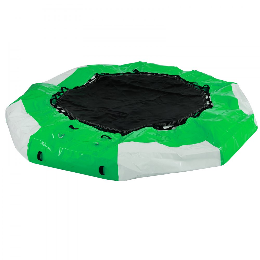 AMITOOLS Inflatable Water Trampoline 10FT , Round Inflatable Water Bouncer with 4-Step Ladder, Water Trampoline in Green and White for Water Sports.