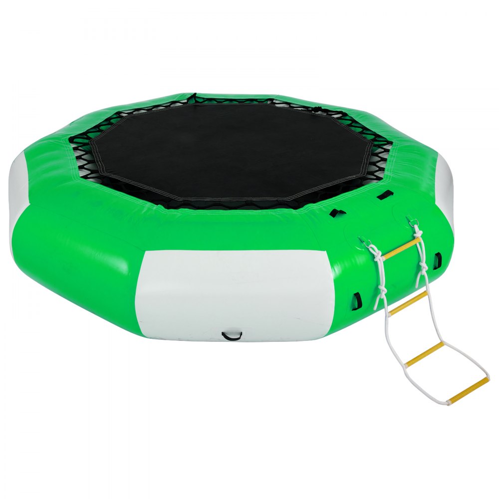 AMITOOLS Inflatable Water Trampoline 10FT , Round Inflatable Water Bouncer with 4-Step Ladder, Water Trampoline in Green and White for Water Sports.