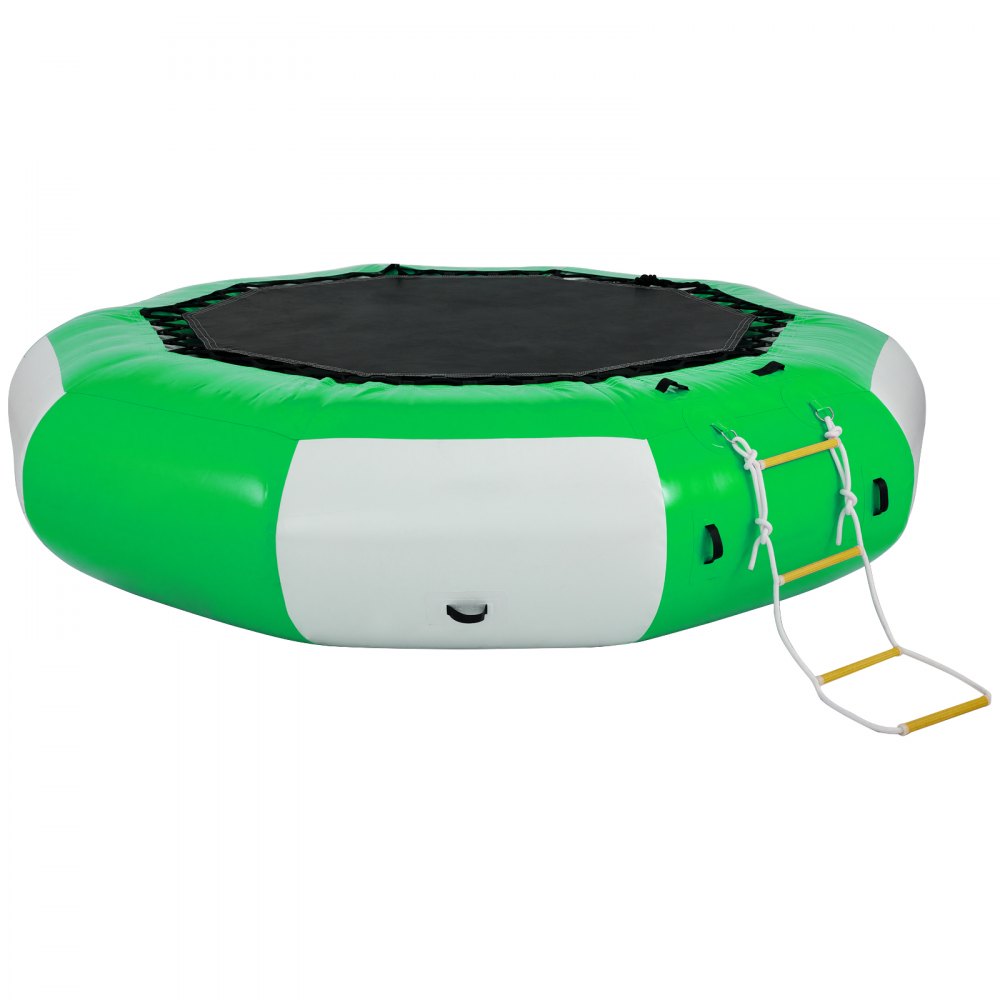 AMITOOLS Inflatable Water Trampoline 10FT , Round Inflatable Water Bouncer with 4-Step Ladder, Water Trampoline in Green and White for Water Sports.