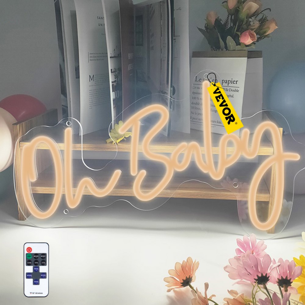 AMITOOLS Oh Baby Neon Sign for Wall Decor, with Remote Control and Dimmable Switch for Baby Shower decorations, Birthday Party, Wedding Decor, 23.5x12 inches (Warm White)