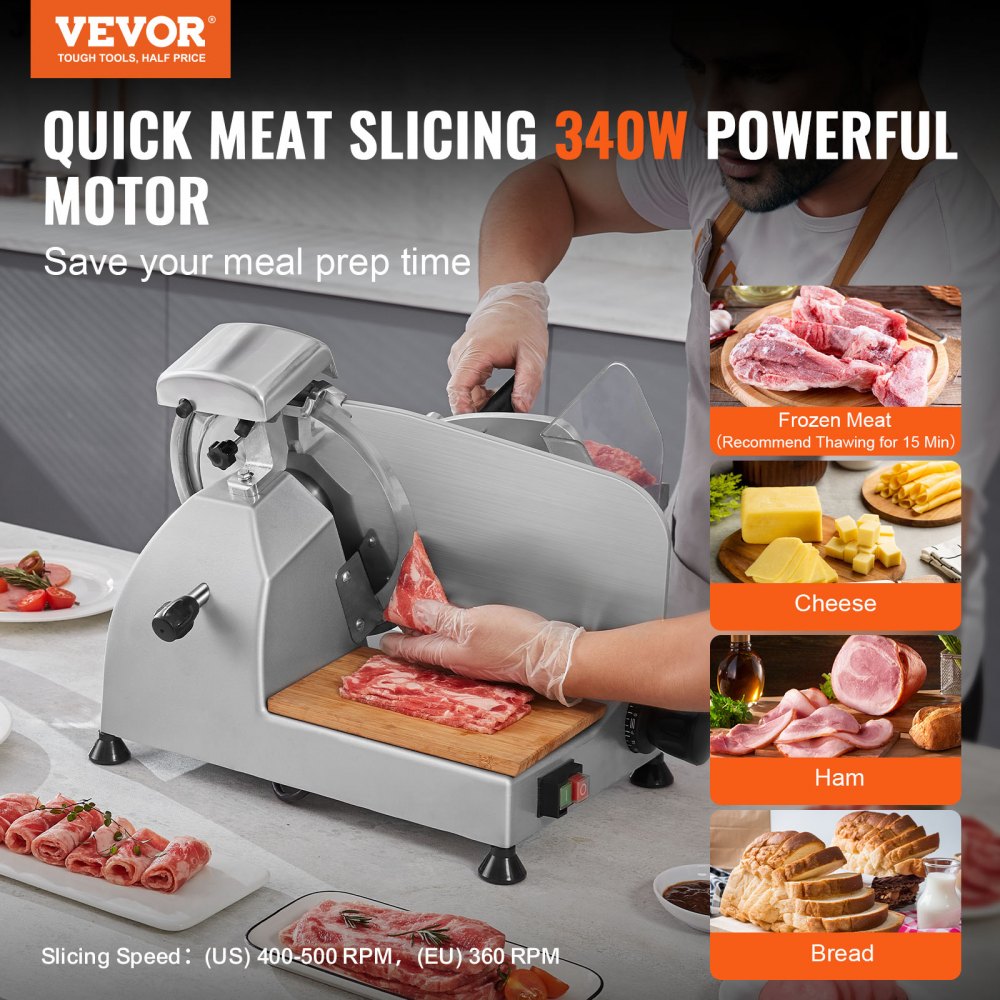 AMITOOLS Meat Slicer, 340W Electric Deli Food Slicer with 10