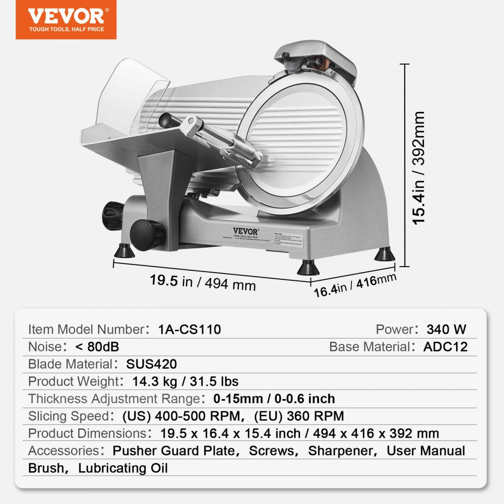 AMITOOLS Meat Slicer, 340W Electric Deli Food Slicer with 10