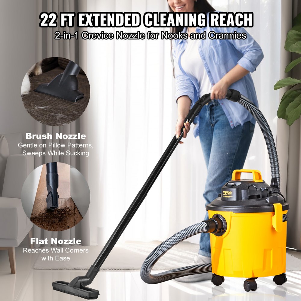 AMITOOLS Shop Vacuum Wet And Dry, 5 Gallon 6 Peak HP Wet/Dry Vac, Powerful Suction with Blower Function with Attachments 2-in-1 Crevice Nozzle, Small Shop Vac Perfect for Carpet Debris, Pet Hair, Car