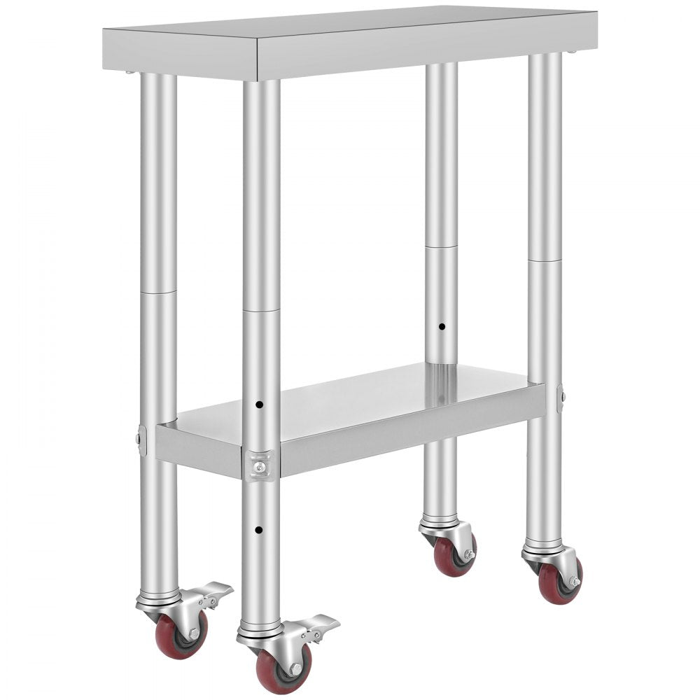 AMITOOLS Stainless Steel Work Table with Wheels 24 x 12 x 32 Inch Prep Table with 4 Casters Heavy Duty Work Table for Commercial Kitchen Restaurant Business