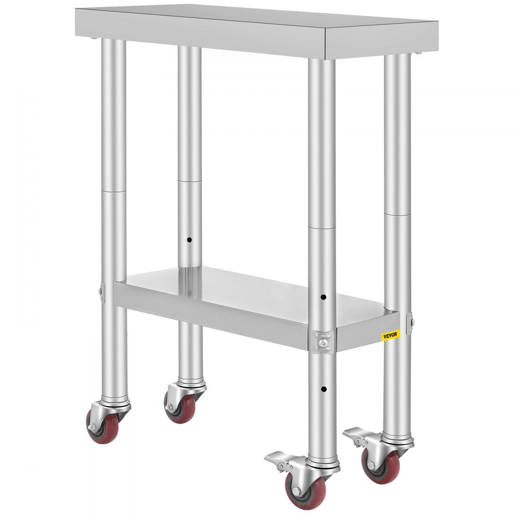 AMITOOLS Stainless Steel Work Table with Wheels 24 x 12 x 32 Inch Prep Table with 4 Casters Heavy Duty Work Table for Commercial Kitchen Restaurant Business