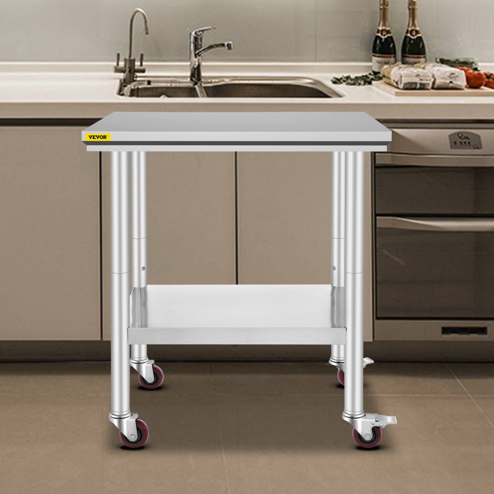 AMITOOLS Stainless Steel Work Table with Wheels 24 x 30 Prep Table with casters Heavy Duty Work Table for Commercial Kitchen Restaurant Business (24 x 30 x 33.8 Inch)