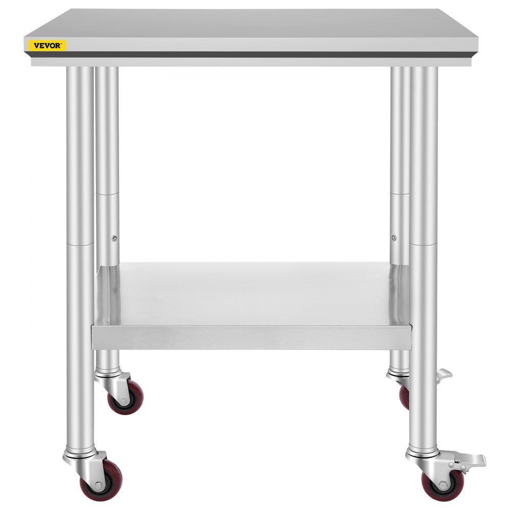 AMITOOLS Stainless Steel Work Table with Wheels 24 x 30 Prep Table with casters Heavy Duty Work Table for Commercial Kitchen Restaurant Business (24 x 30 x 33.8 Inch)