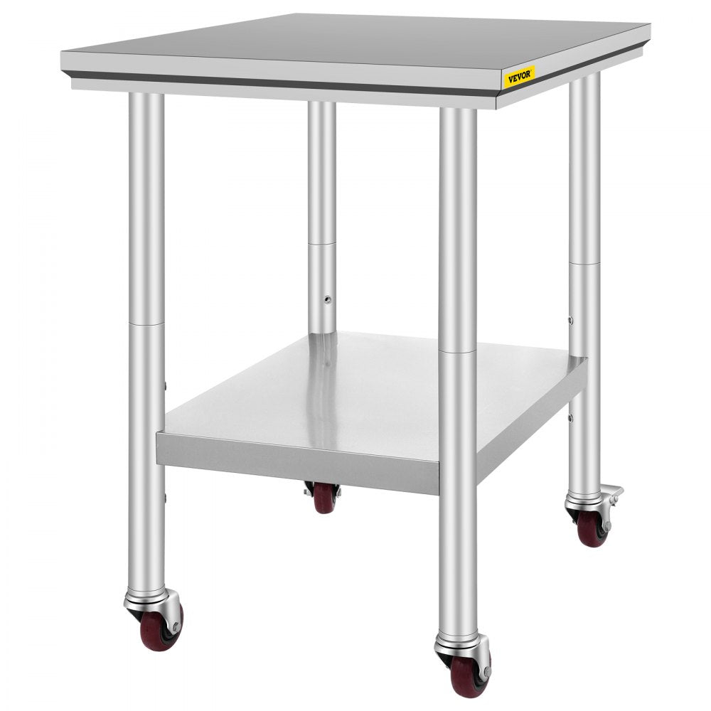 AMITOOLS Stainless Steel Work Table with Wheels 24 x 30 Prep Table with casters Heavy Duty Work Table for Commercial Kitchen Restaurant Business (24 x 30 x 33.8 Inch)