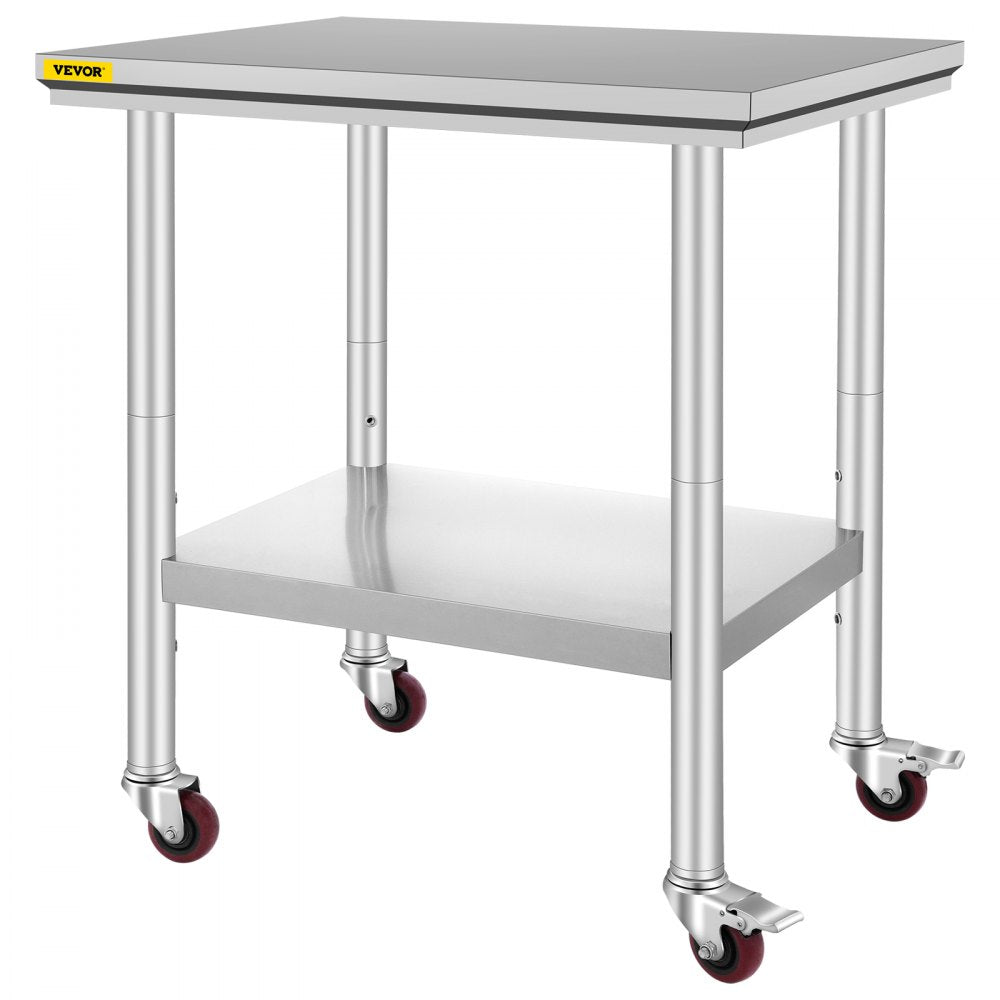 AMITOOLS Stainless Steel Work Table with Wheels 24 x 30 Prep Table with casters Heavy Duty Work Table for Commercial Kitchen Restaurant Business (24 x 30 x 33.8 Inch)