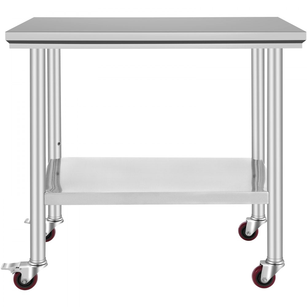 AMITOOLS Stainless Steel Work Table 36x24 Inch with 4 Wheels Commercial Food Prep Worktable with Casters Heavy Duty Work Table for Commercial Kitchen Restaurant