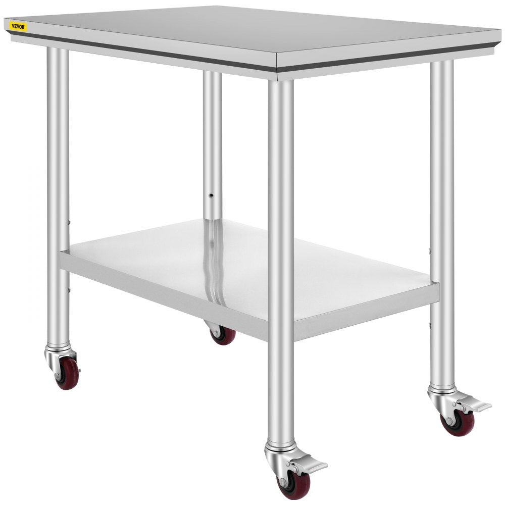 AMITOOLS Stainless Steel Work Table 36x24 Inch with 4 Wheels Commercial Food Prep Worktable with Casters Heavy Duty Work Table for Commercial Kitchen Restaurant