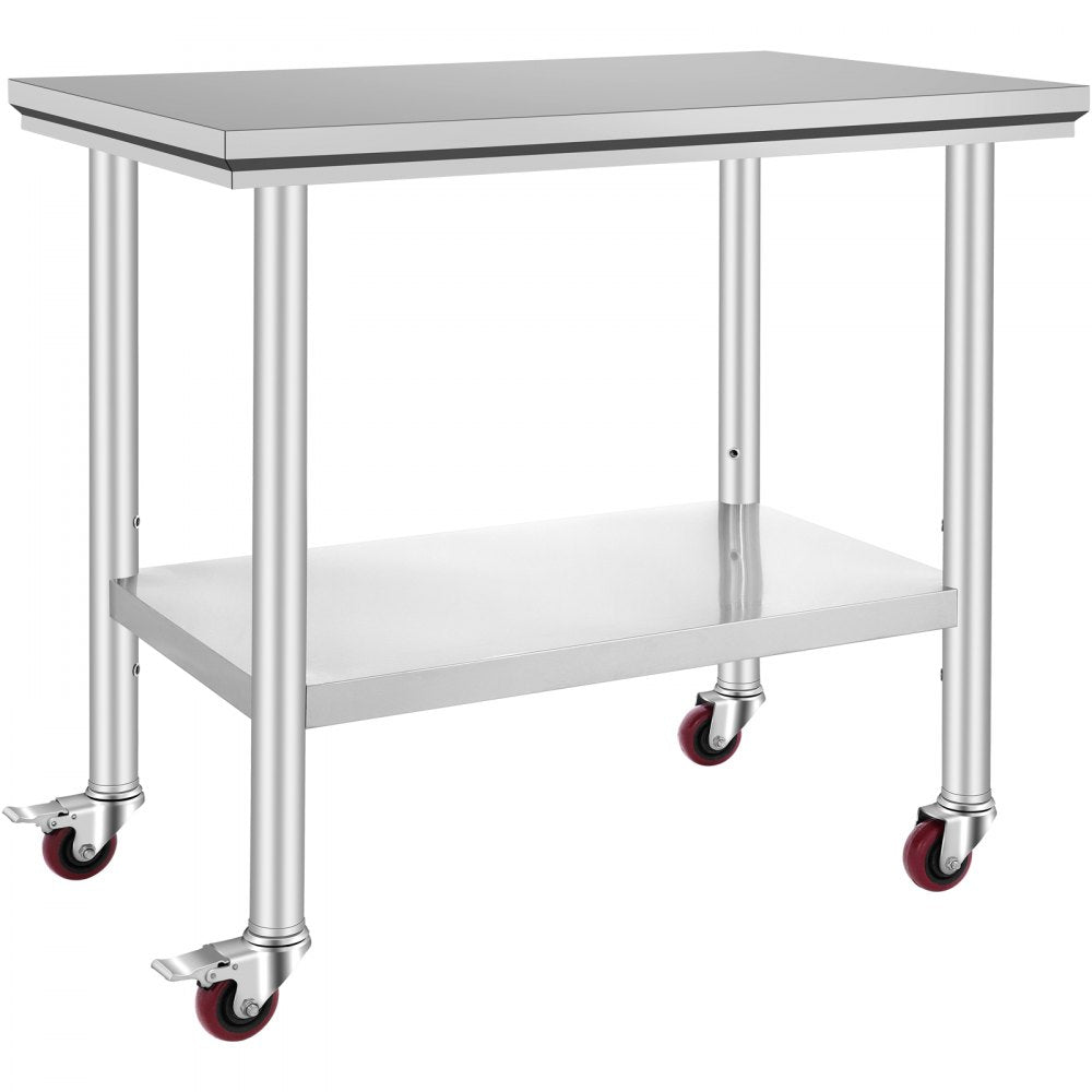 AMITOOLS Stainless Steel Work Table 36x24 Inch with 4 Wheels Commercial Food Prep Worktable with Casters Heavy Duty Work Table for Commercial Kitchen Restaurant