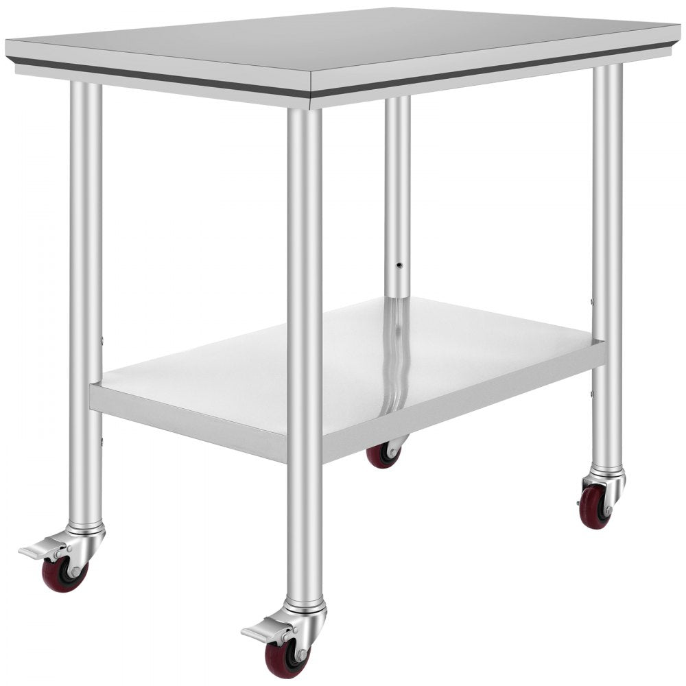 AMITOOLS Stainless Steel Work Table 36x24 Inch with 4 Wheels Commercial Food Prep Worktable with Casters Heavy Duty Work Table for Commercial Kitchen Restaurant