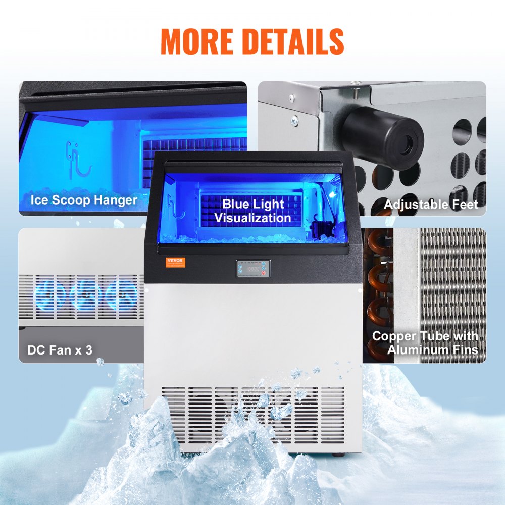 AMITOOLS Commercial Ice Maker, 160lbs/24H, Ice Maker Machine, 80 Ice Cubes in 12-15 Minutes, Freestanding Cabinet Ice Maker with 66lbs Storage Capacity LED Digital Display, for Bar Home Office Restaurant