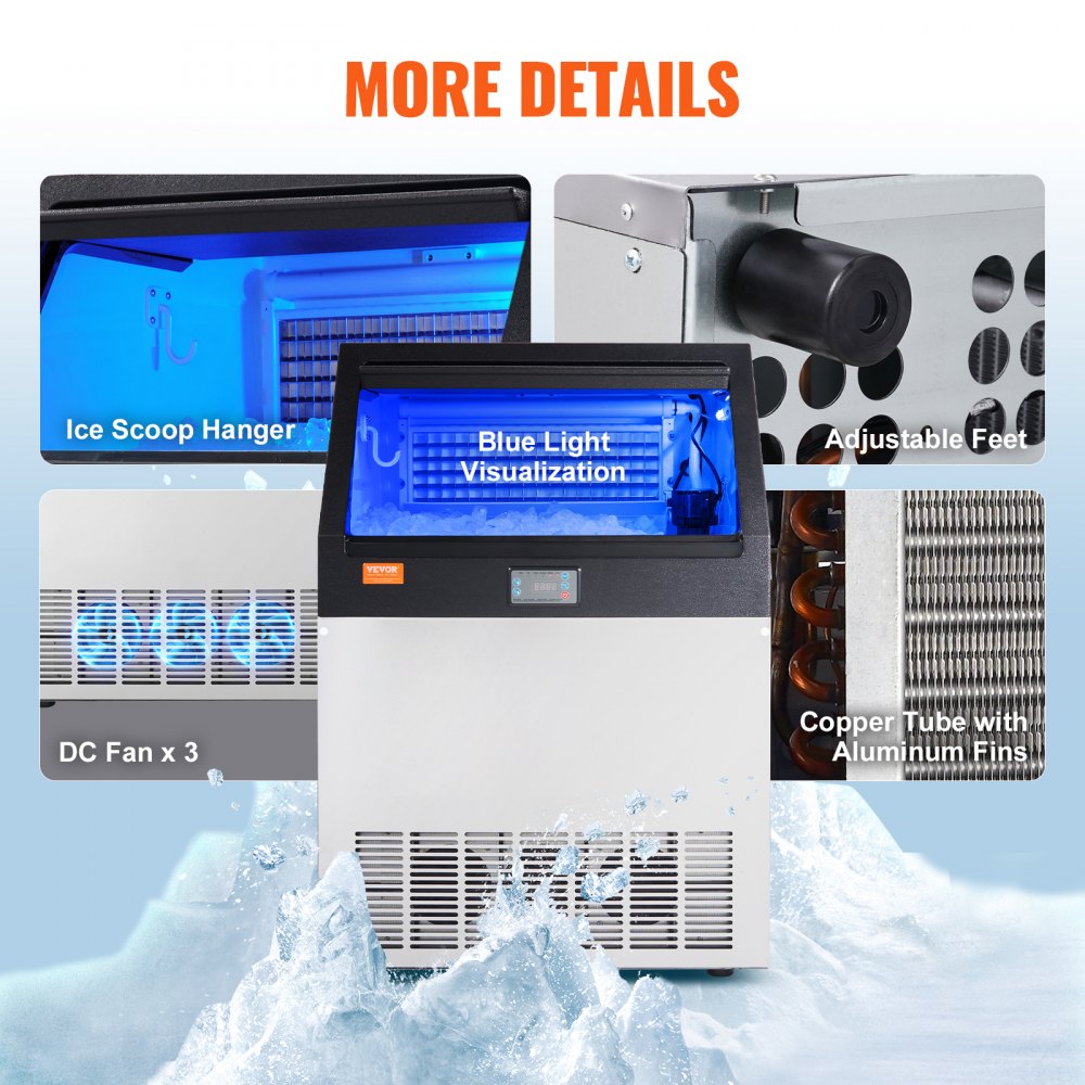 AMITOOLS Commercial Ice Maker, 200lbs/24H, Ice Maker Machine, 90 Ice Cubes in 12-15 Minutes, Freestanding Cabinet Ice Maker with 66lbs Storage Capacity LED Digital Display, for Bar Home Office Restaurant