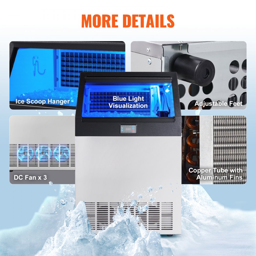 AMITOOLS Commercial Ice Maker, 265lbs/24H, Ice Maker Machine, 126 Ice Cubes in 12-15 Minutes, Freestanding Cabinet Ice Maker with 88lbs Storage Capacity LED Digital Display, for Home Office Restaurant