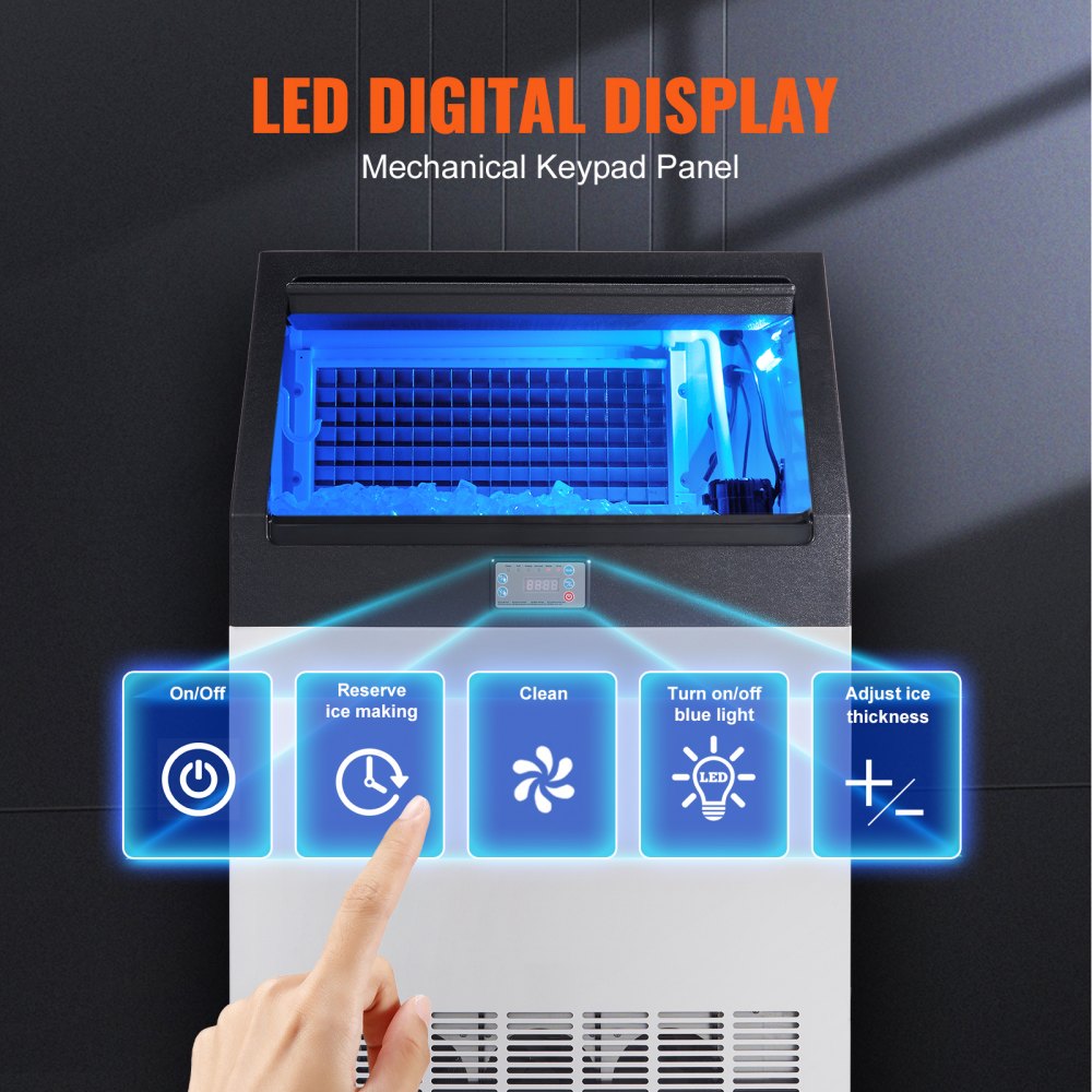 AMITOOLS Commercial Ice Maker, 265lbs/24H, Ice Maker Machine, 126 Ice Cubes in 12-15 Minutes, Freestanding Cabinet Ice Maker with 88lbs Storage Capacity LED Digital Display, for Home Office Restaurant