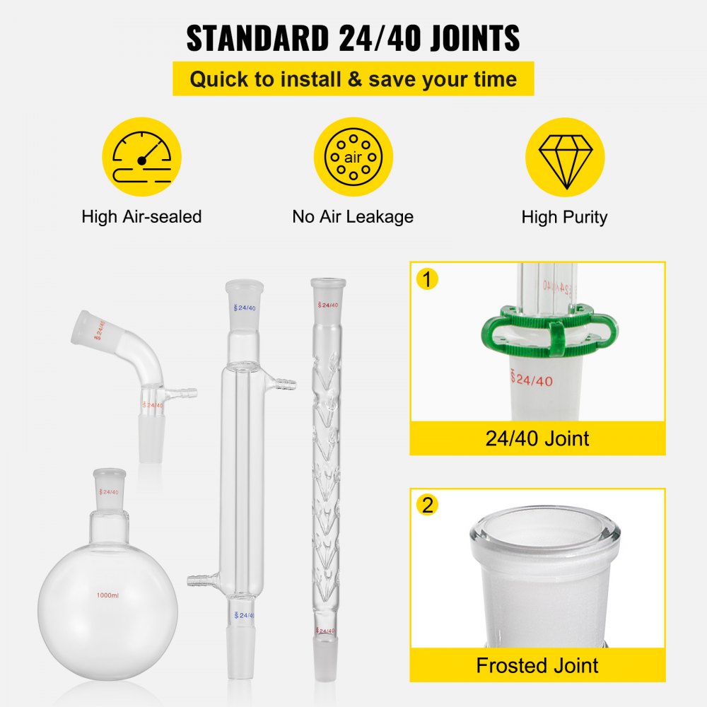 AMITOOLS New Laboratory Glassware 24/40 Chemistry Glassware 32PCS Chemistry Lab Glassware Kit 250 1000ml for Distillations Separation Purification Synthe（24/40, 32PCS）