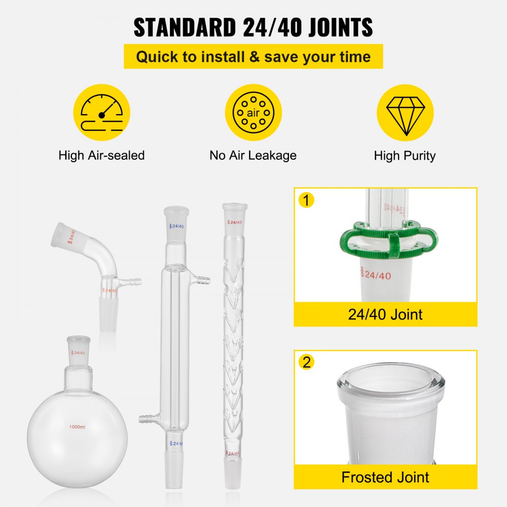 AMITOOLS New Laboratory Glassware 24/40 Chemistry Glassware 29PCS Chemistry Lab Glassware Kit 250 1000ml for Distillations Separation Purification Synthesis 24/40 29PCS