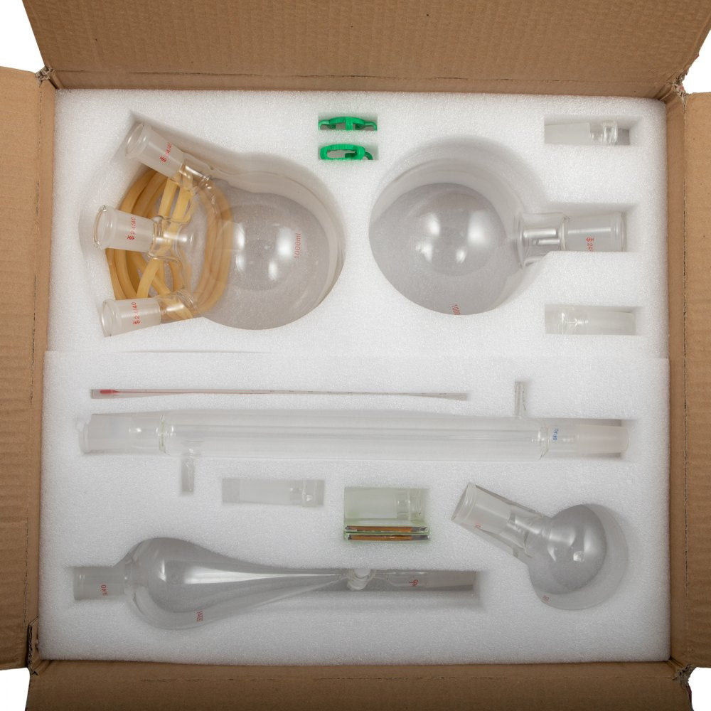 AMITOOLS New Laboratory Glassware 24/40 Chemistry Glassware 29PCS Chemistry Lab Glassware Kit 250 1000ml for Distillations Separation Purification Synthesis 24/40 29PCS