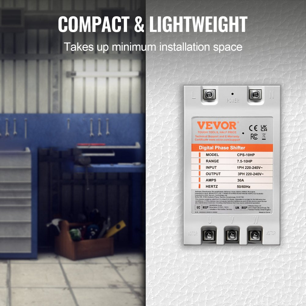AMITOOLS 3 Phase Converter - 10HP 30A 220V Single Phase to 3 Phase Converter, Digital Phase Shifter for Residential and Light Commercial Use, 220V-240V Input/Output (One Converter for One Motor Only)