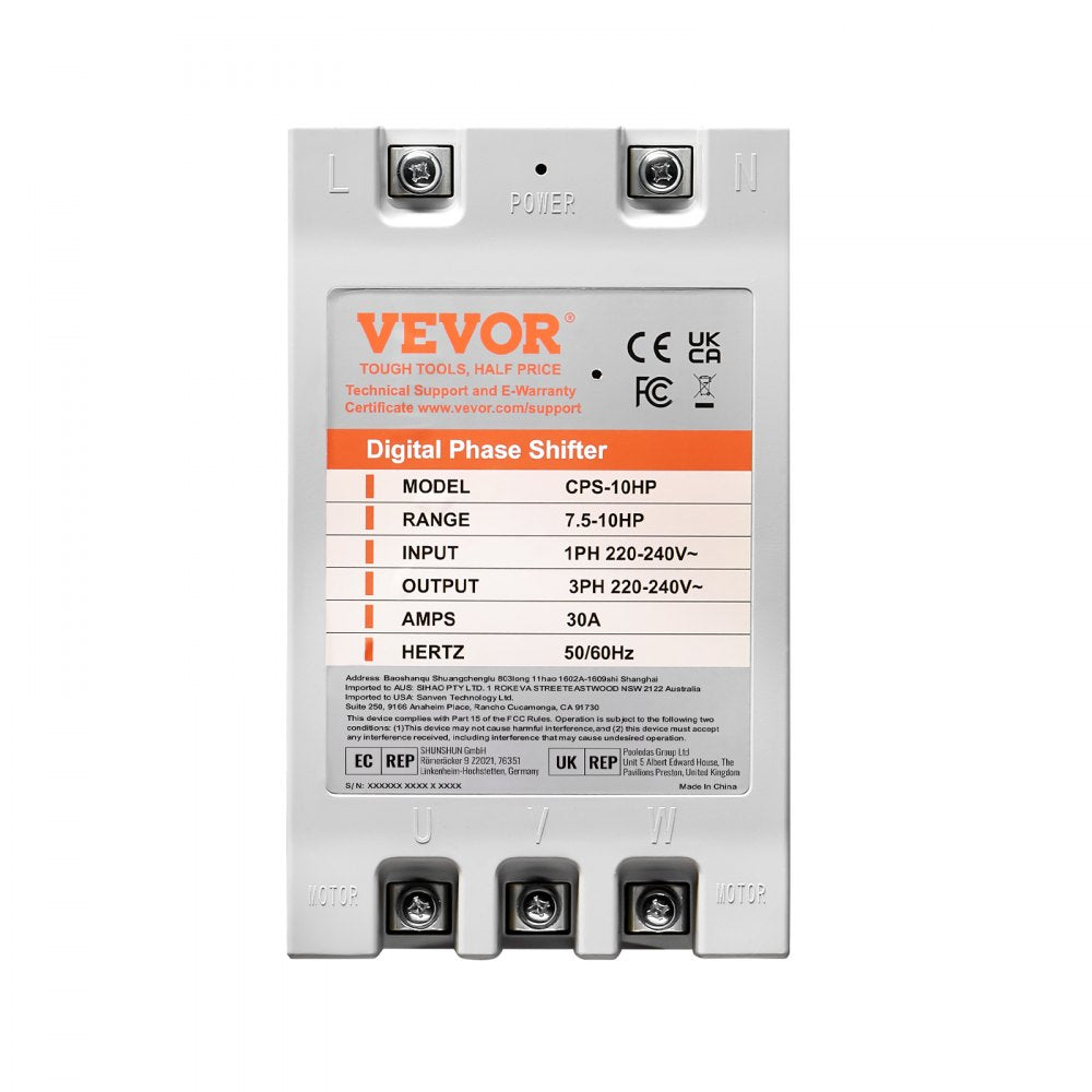 AMITOOLS 3 Phase Converter - 10HP 30A 220V Single Phase to 3 Phase Converter, Digital Phase Shifter for Residential and Light Commercial Use, 220V-240V Input/Output (One Converter for One Motor Only)