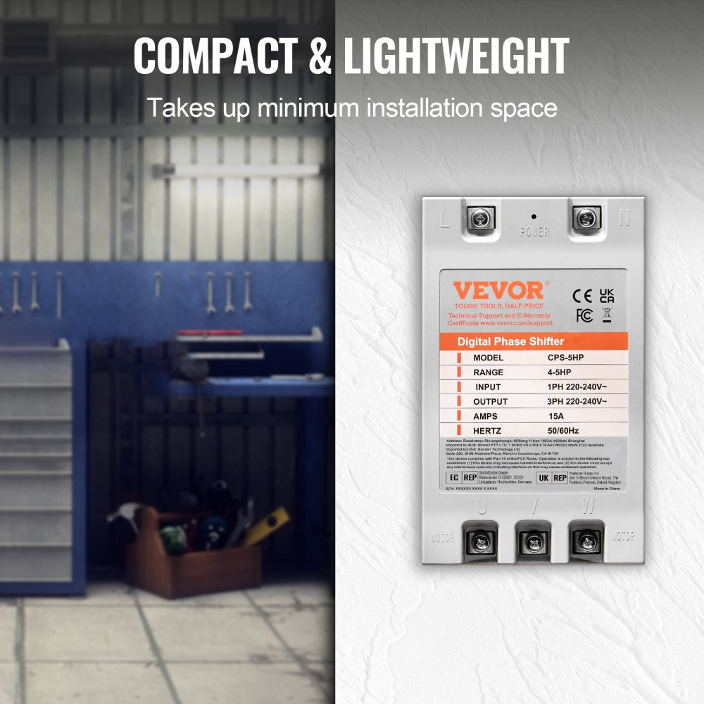 AMITOOLS 3 Phase Converter - 5HP 15A 220V Single Phase to 3 Phase Converter, Digital Phase Shifter for Residential and Light Commercial Use, 220V-240V Input/Output (One Converter for One Motor Only)